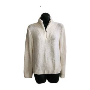 Y2K Tommy Bahama Stratton Quarter-Zip Sweater Small Soft Fuzzy White Long Sleeve